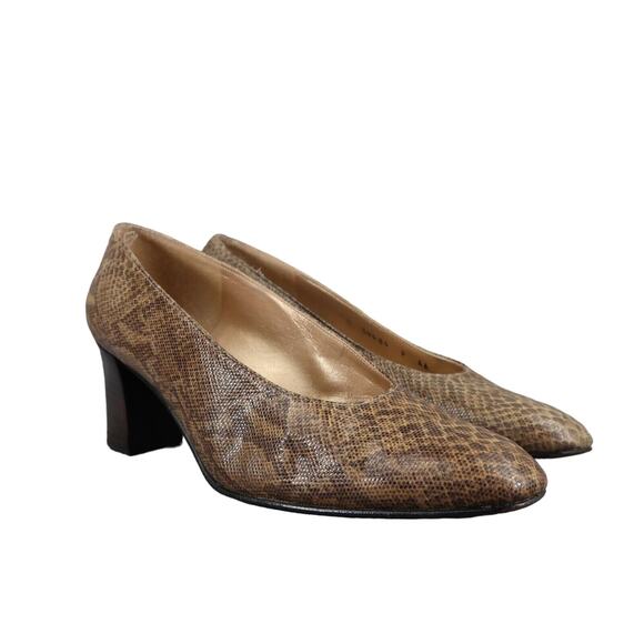 Stuart Weitzman Shoes Womens 9 Pumps Snakeskin Print Leather Fashion Heels Brown - Picture 1 of 14
